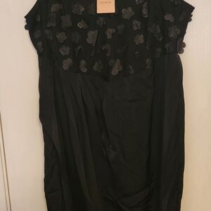 BloomChic Elegant Black Midi Dress with Floral Details